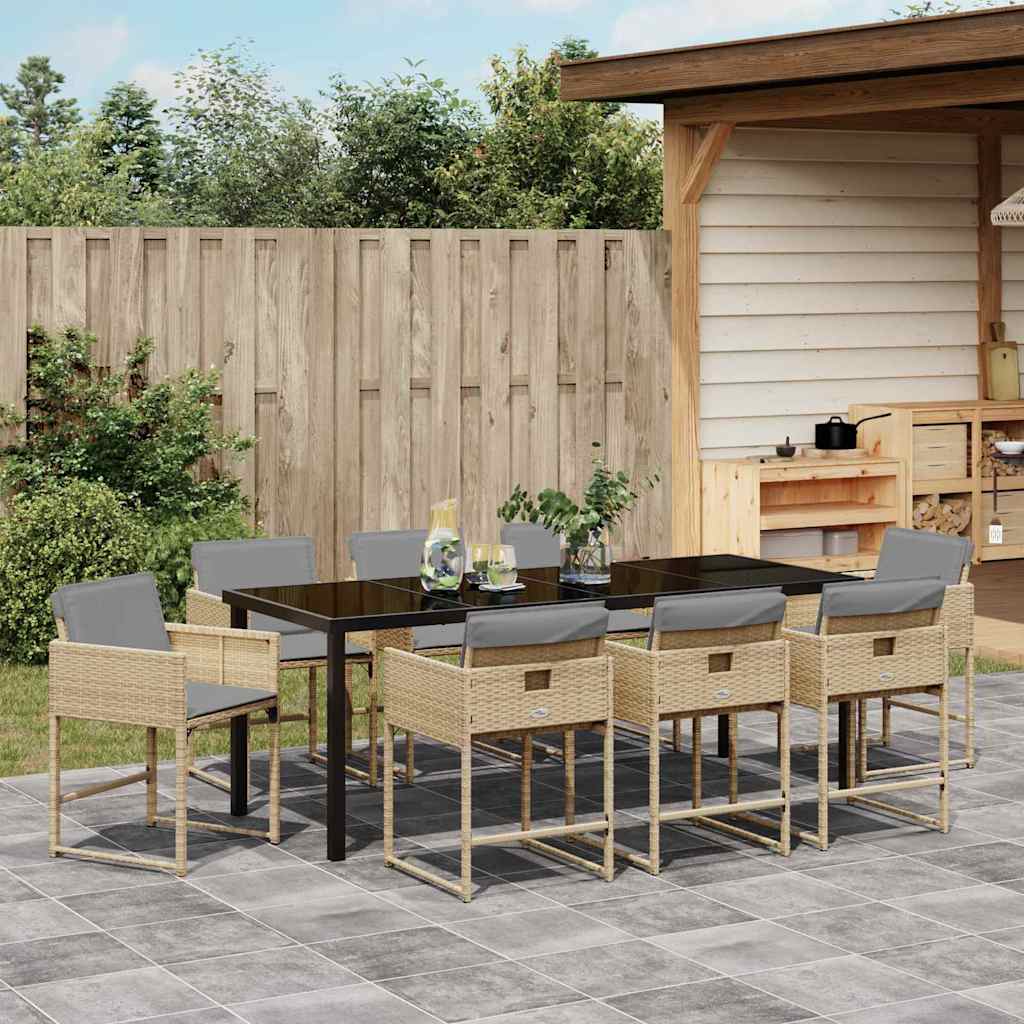 Garten Essgruppe mit Kissen 9 pcs Beige Poly-Rattan