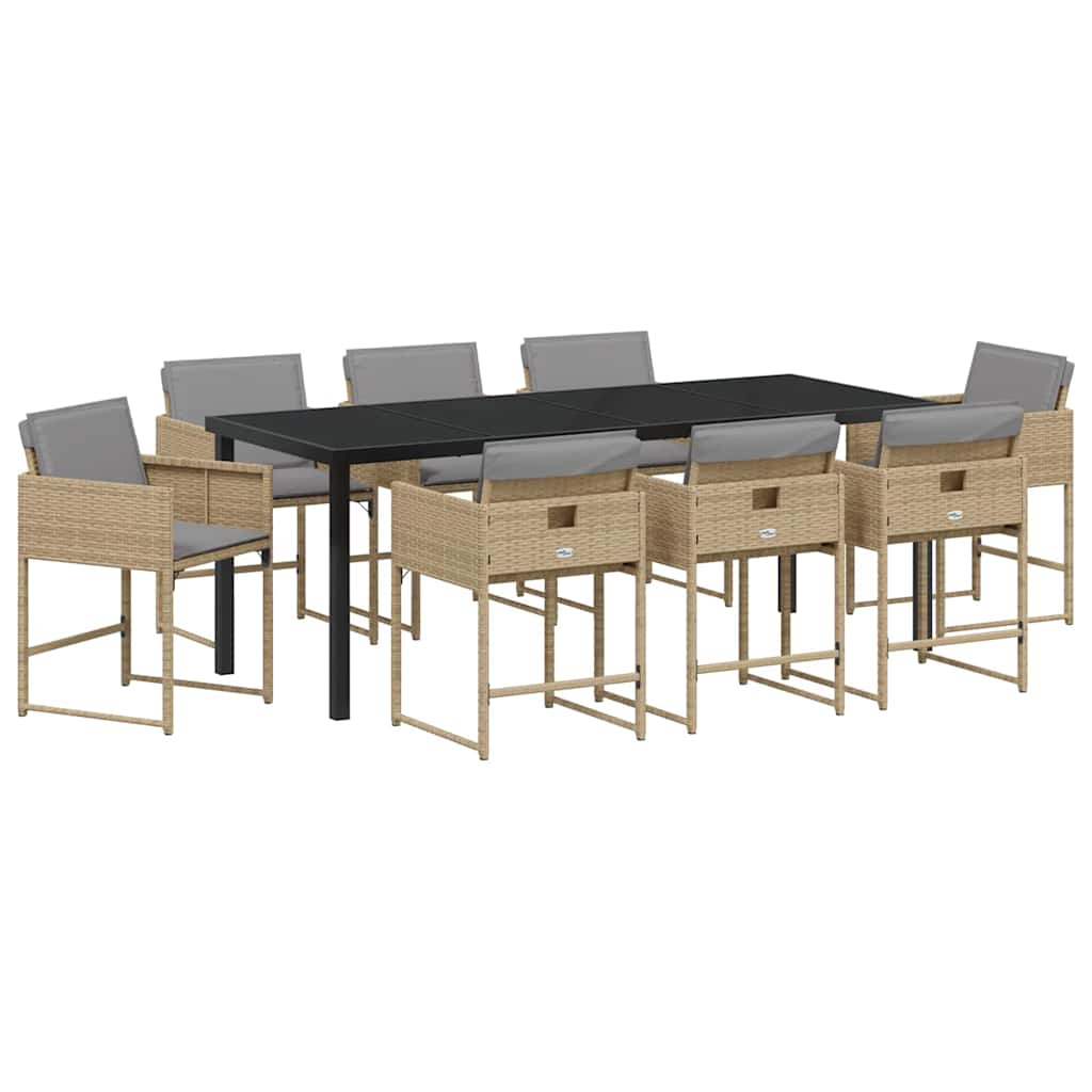 Garten Essgruppe mit Kissen 9 pcs Beige Poly-Rattan