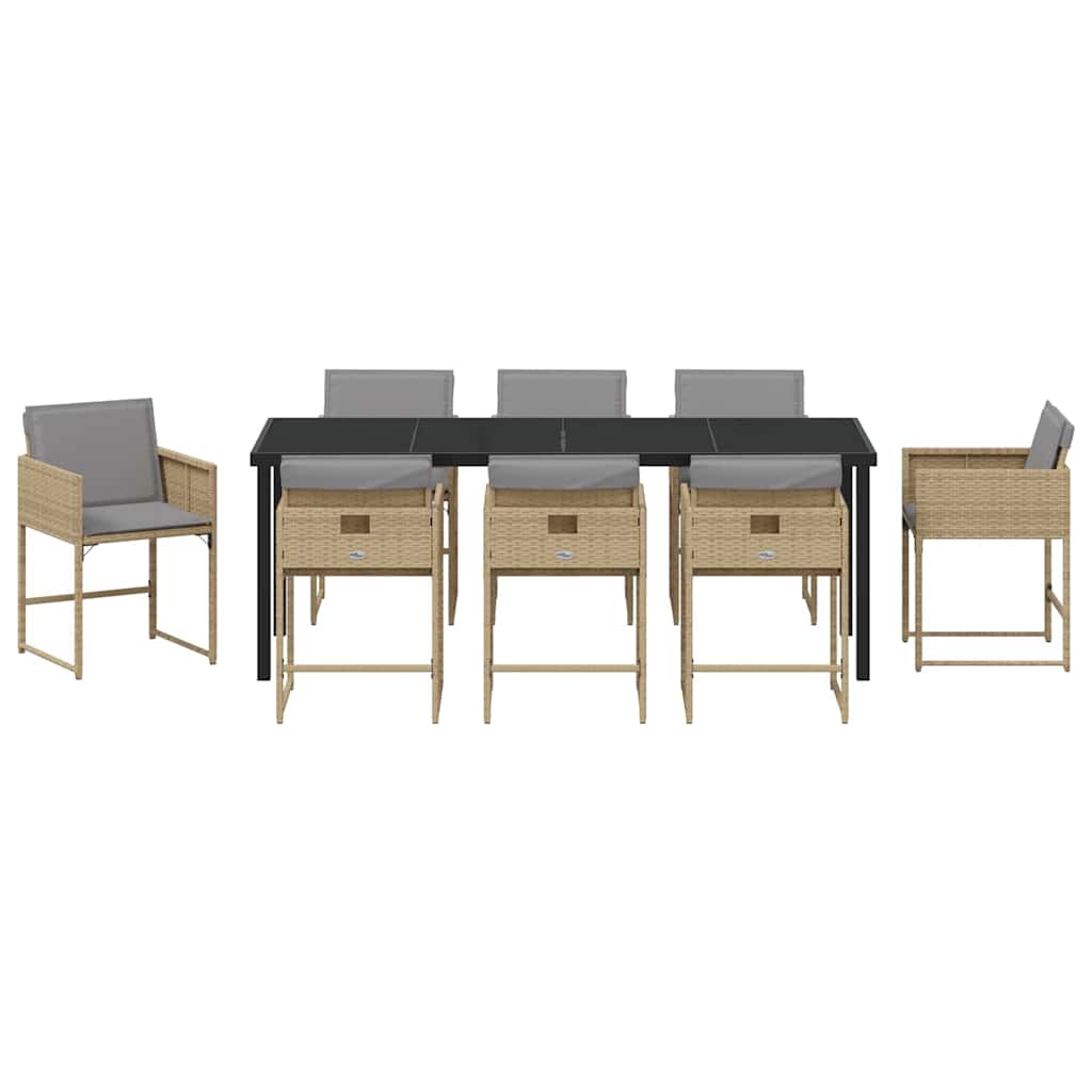 Garten Essgruppe mit Kissen 9 pcs Beige Poly-Rattan