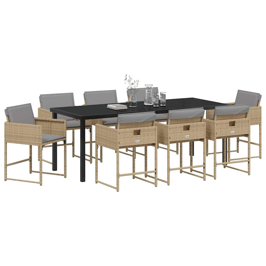 Garten Essgruppe mit Kissen 9 pcs Beige Poly-Rattan