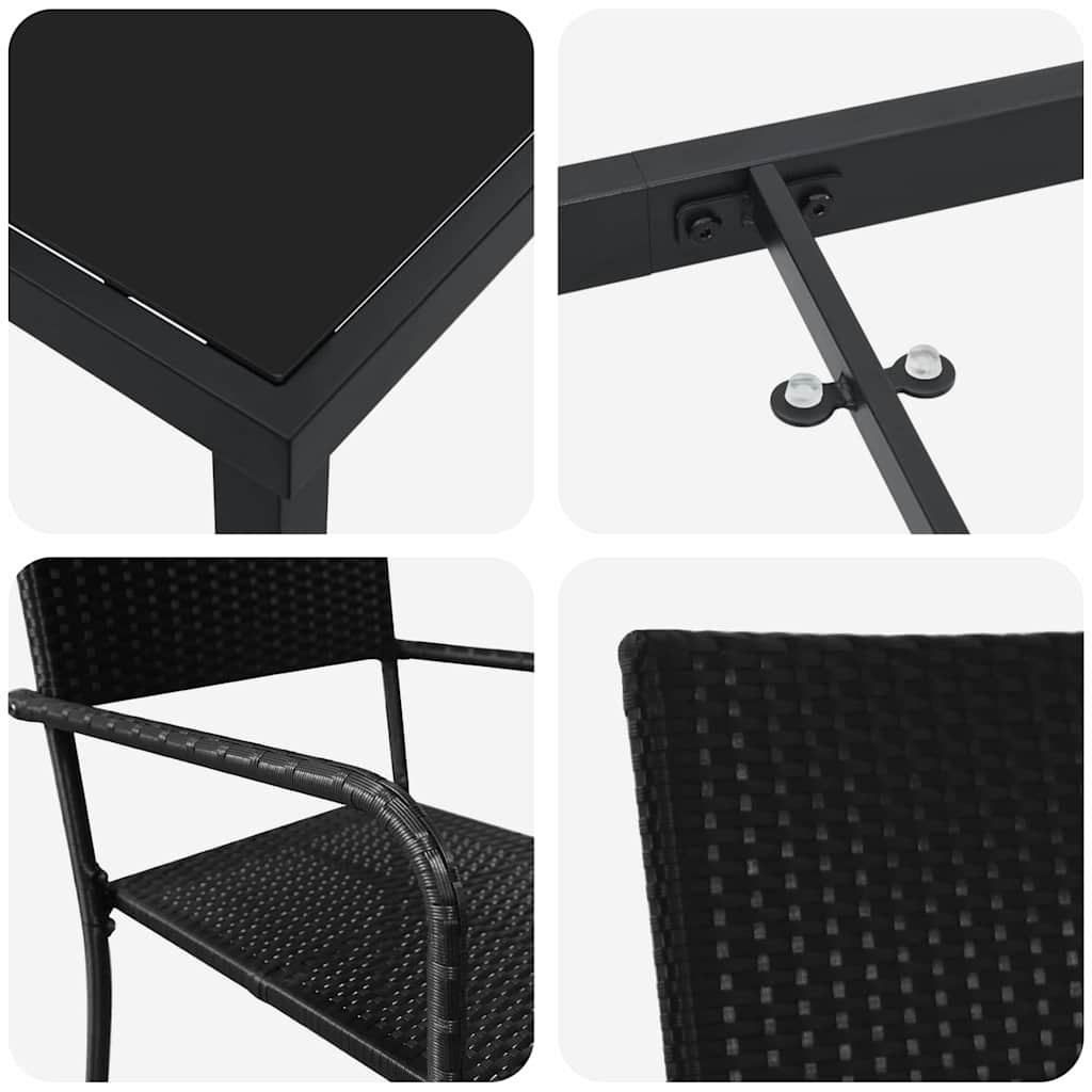 Garten Essgruppe mit Kissen 3 pcs Schwarz Poly-Rattan