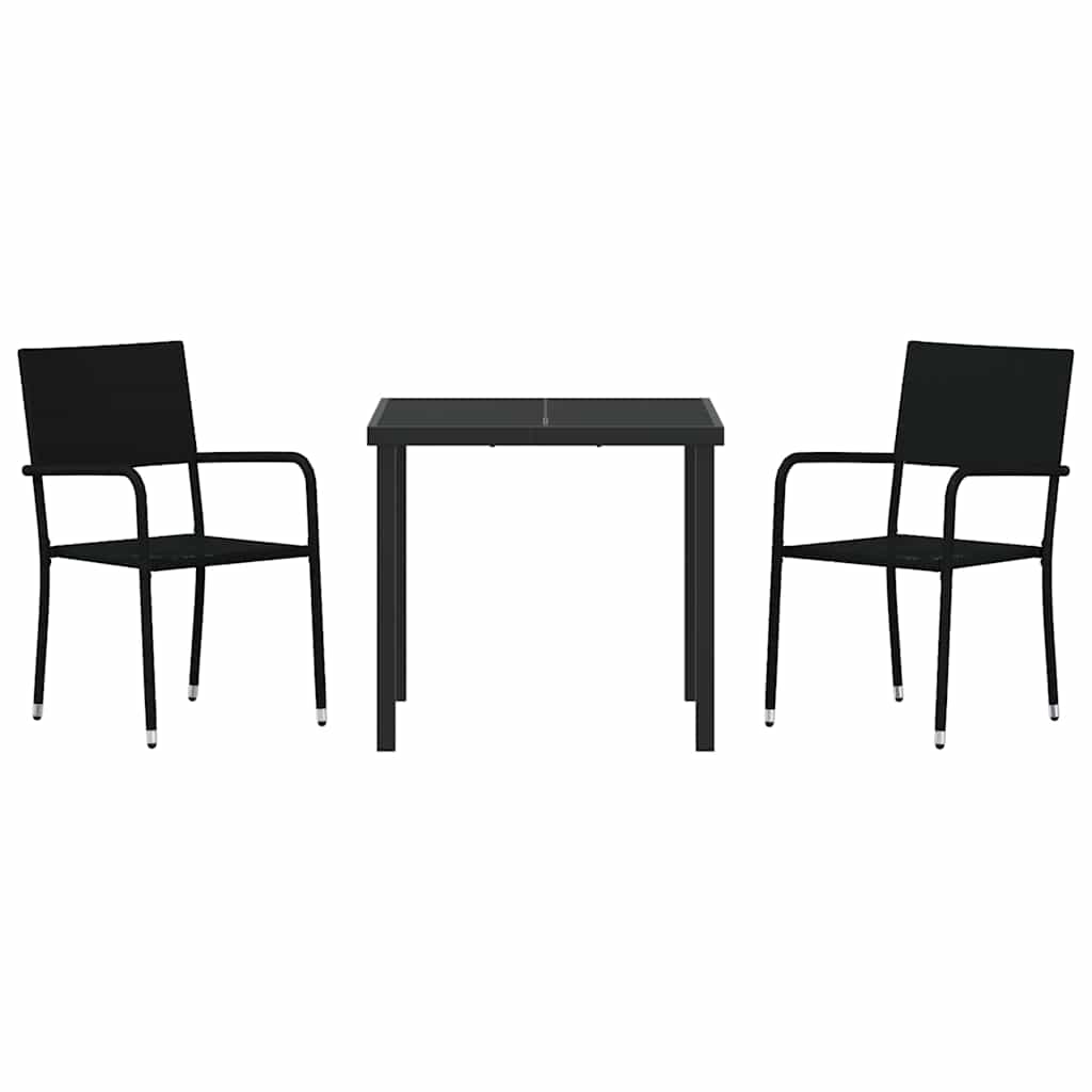 Garten Essgruppe mit Kissen 3 pcs Schwarz Poly-Rattan