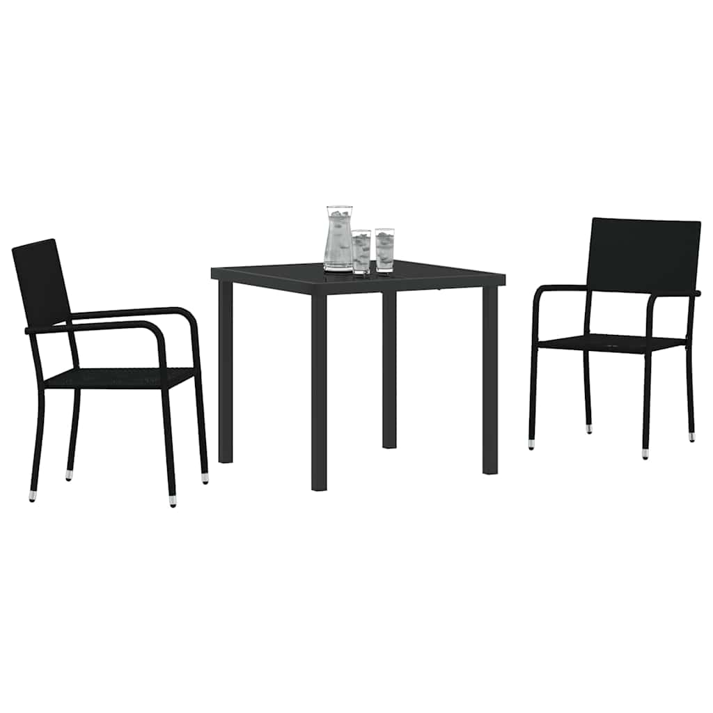 Garten Essgruppe mit Kissen 3 pcs Schwarz Poly-Rattan