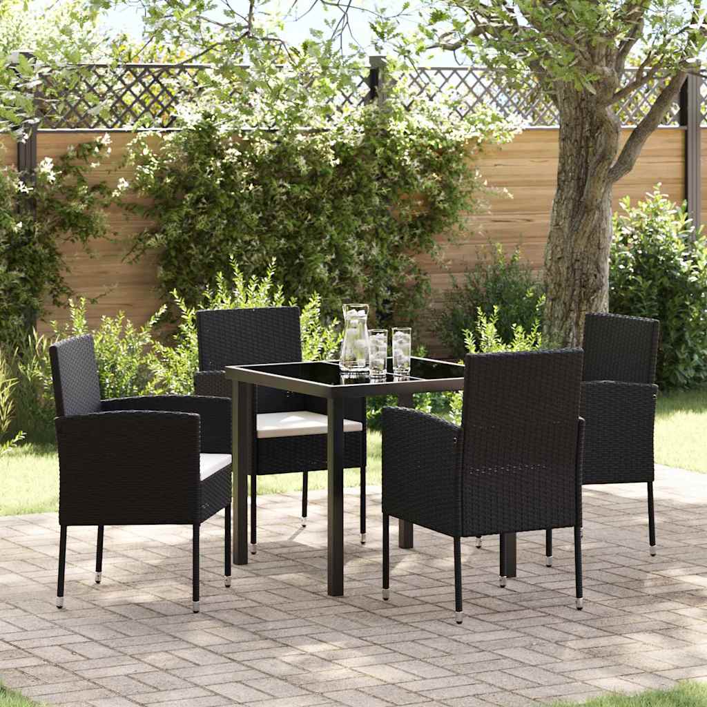 Garten Essgruppe mit Kissen 5 pcs Schwarz Poly-Rattan