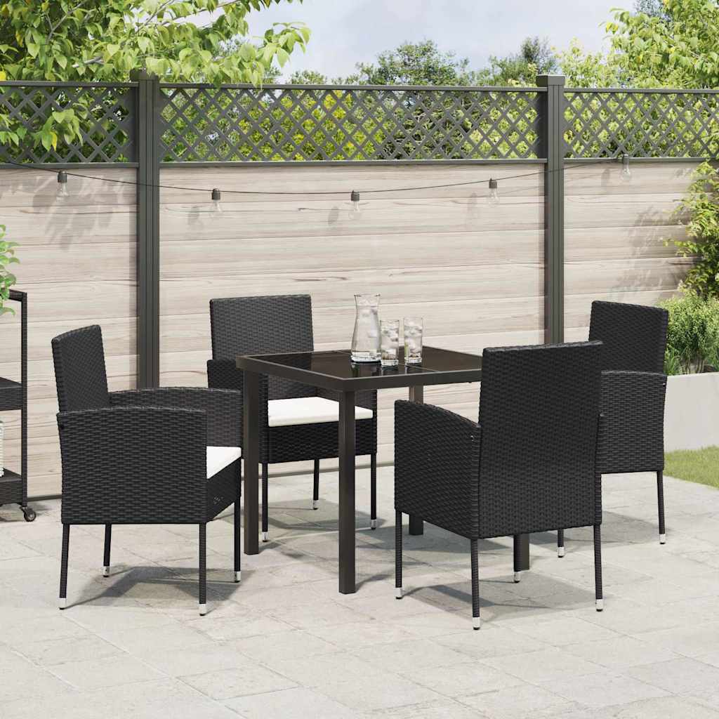 Garten Essgruppe mit Kissen 5 pcs Schwarz Poly-Rattan