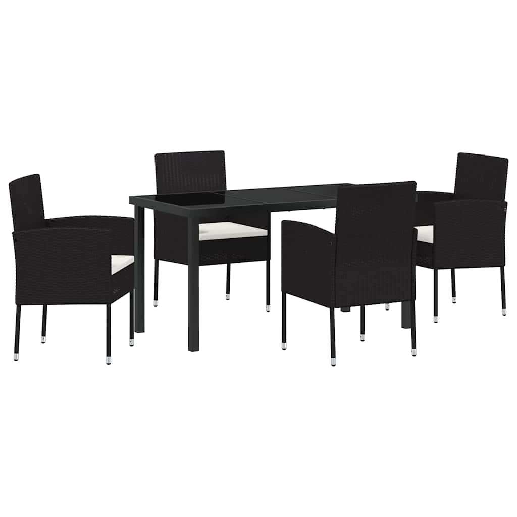 Garten Essgruppe mit Kissen 5 pcs Schwarz Poly-Rattan