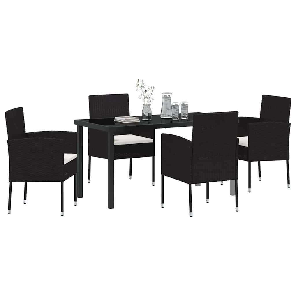 Garten Essgruppe mit Kissen 5 pcs Schwarz Poly-Rattan