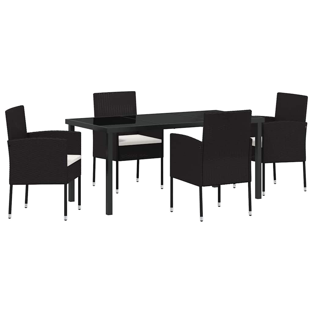 Garten Essgruppe mit Kissen 5 pcs Schwarz Poly-Rattan