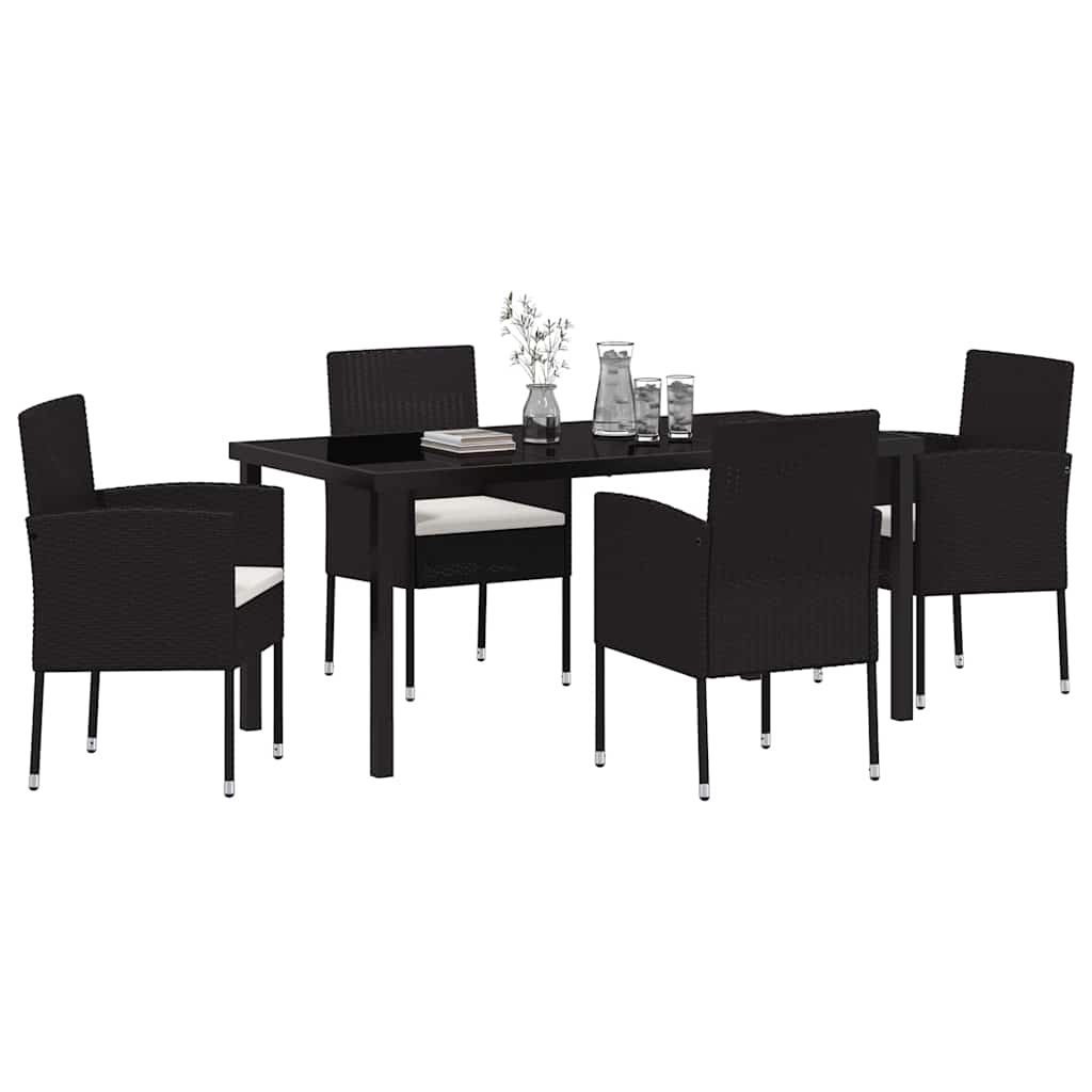 Garten Essgruppe mit Kissen 5 pcs Schwarz Poly-Rattan