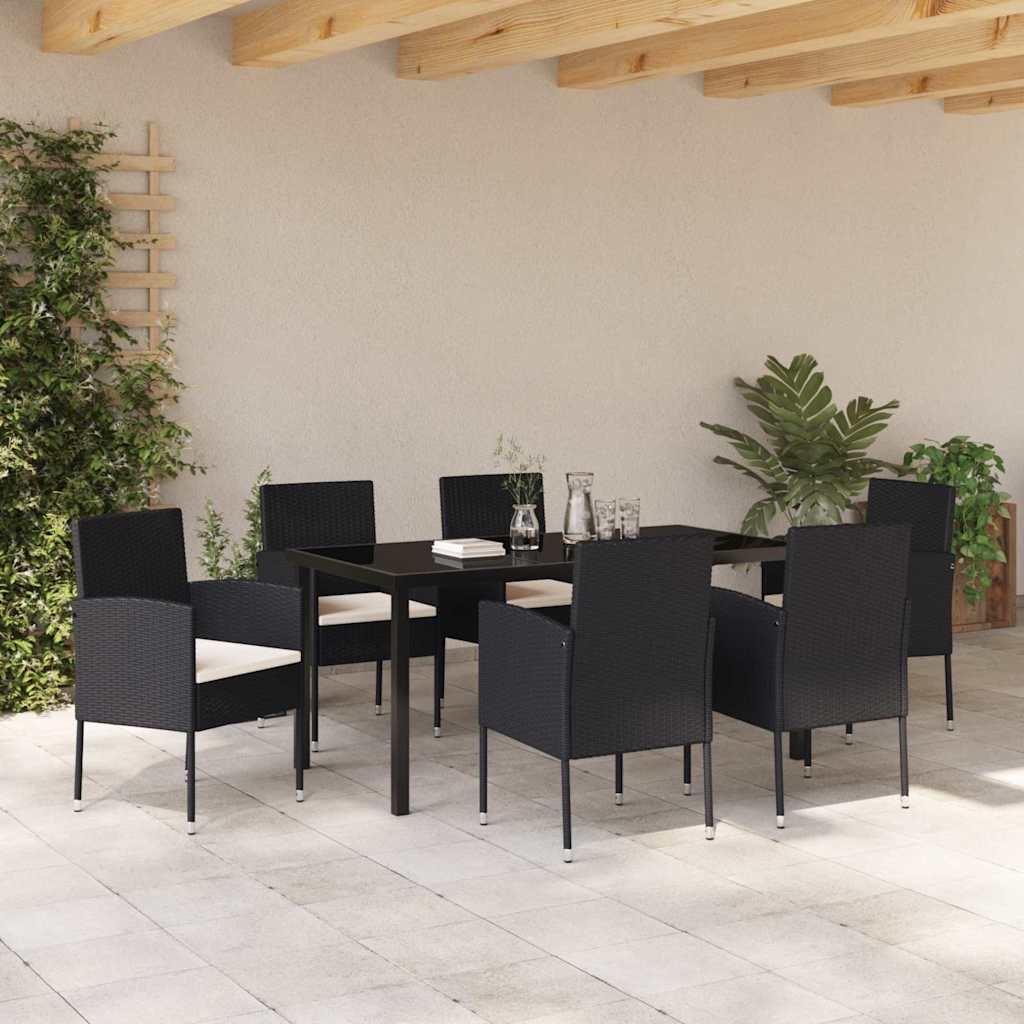 Garten Essgruppe mit Kissen 7 pcs Schwarz Poly-Rattan