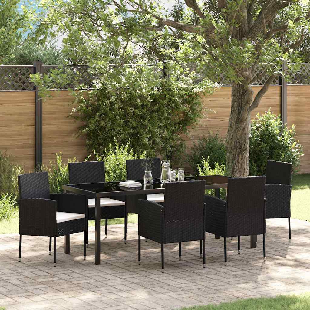 Garten Essgruppe mit Kissen 7 pcs Schwarz Poly-Rattan