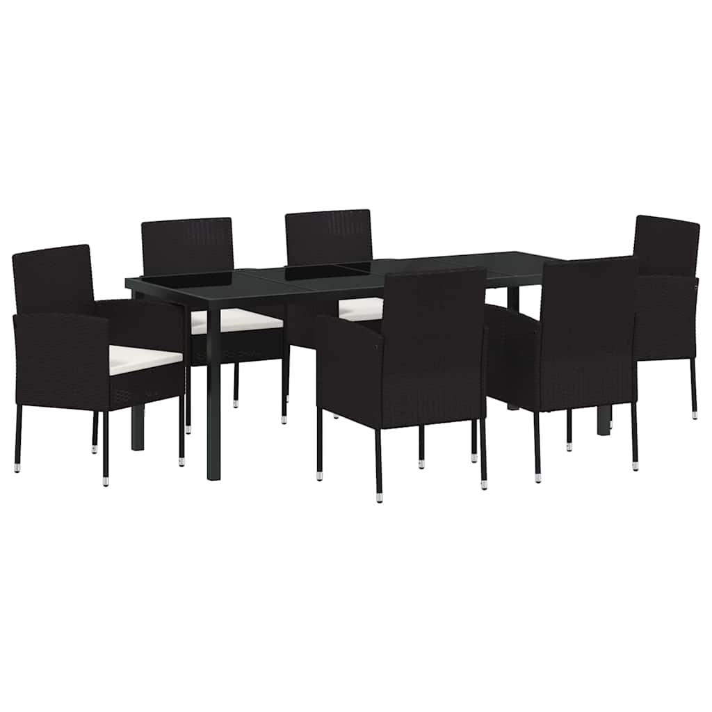 Garten Essgruppe mit Kissen 7 pcs Schwarz Poly-Rattan