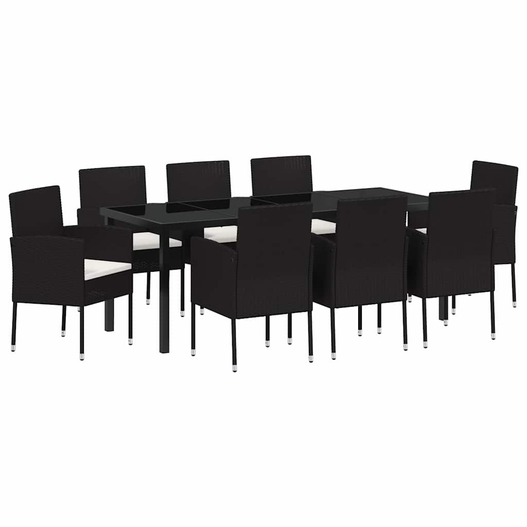 Garten Essgruppe mit Kissen 9 pcs Schwarz Poly-Rattan