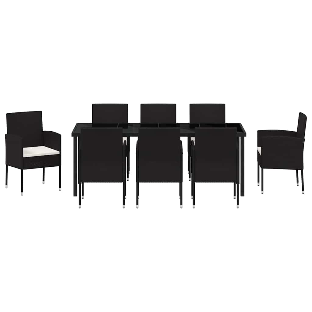 Garten Essgruppe mit Kissen 9 pcs Schwarz Poly-Rattan