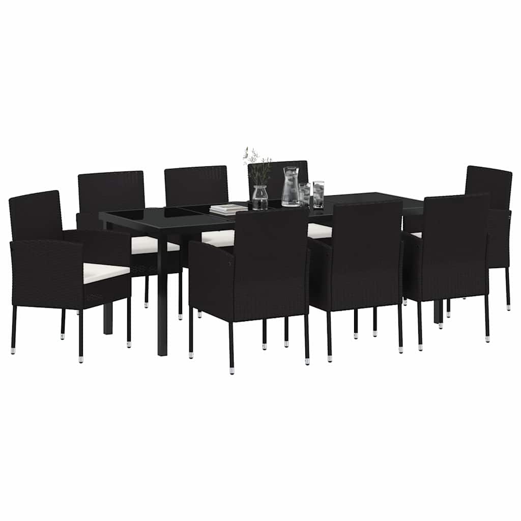 Garten Essgruppe mit Kissen 9 pcs Schwarz Poly-Rattan