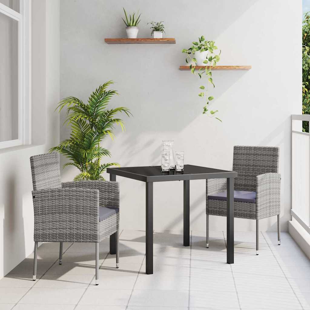 Garten Essgruppe mit Kissen 3 pcs Grau Poly-Rattan