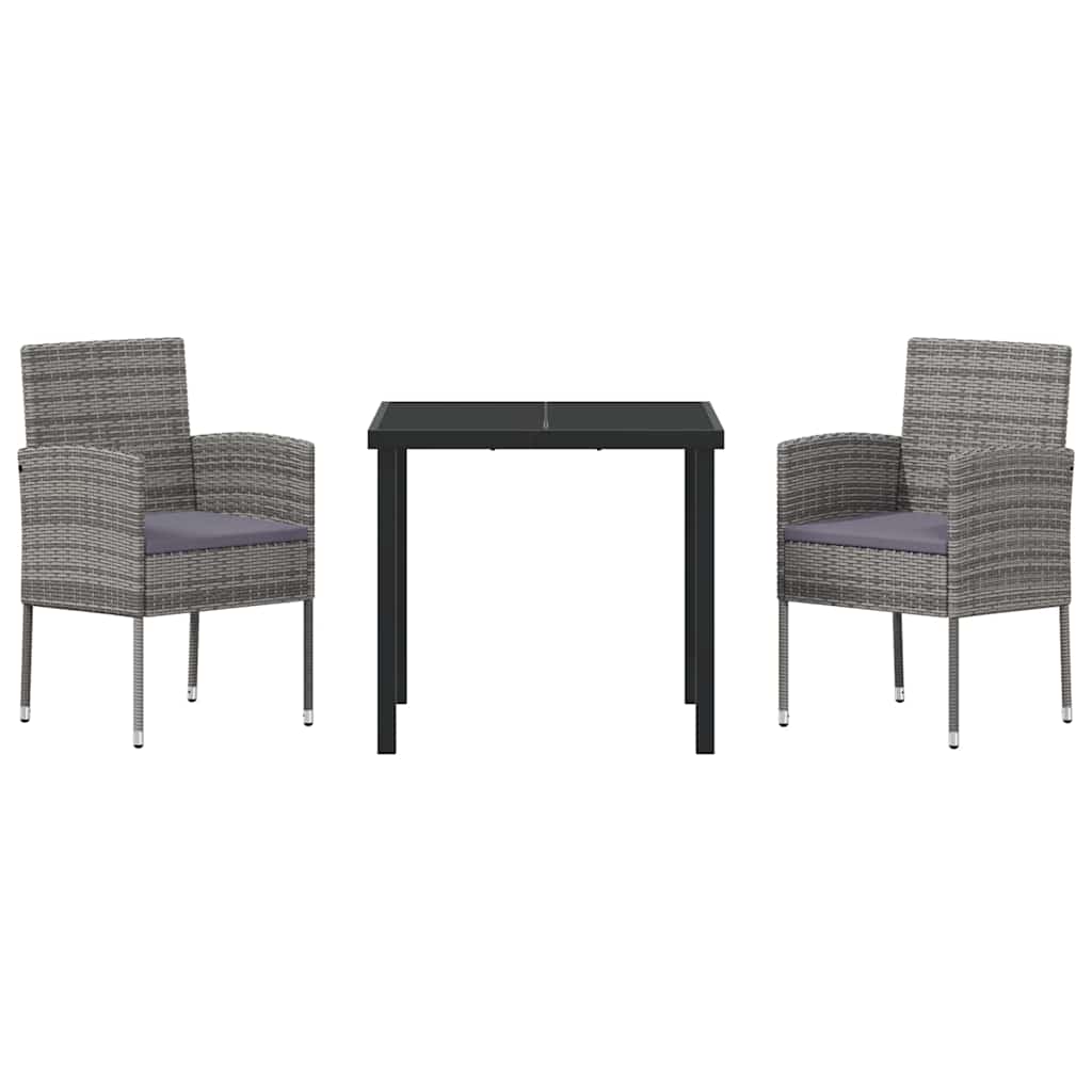 Garten Essgruppe mit Kissen 3 pcs Grau Poly-Rattan