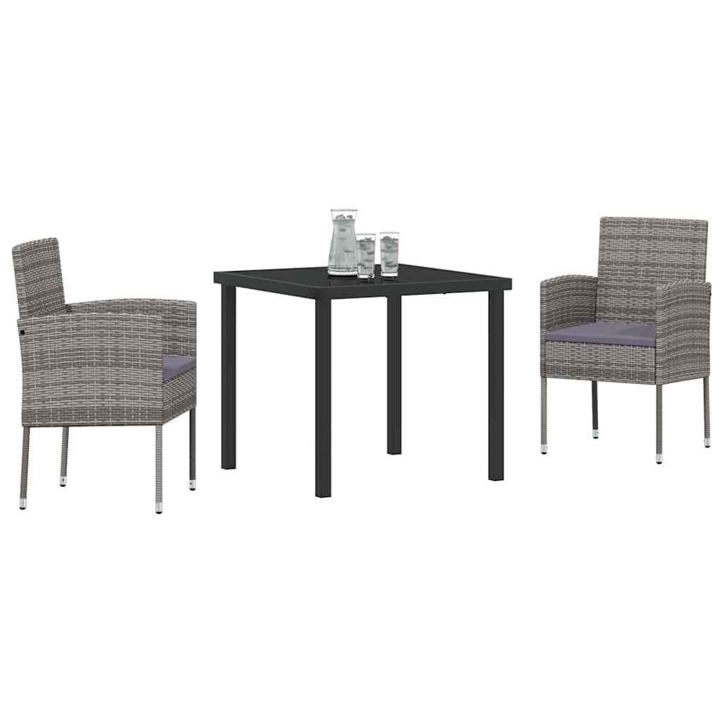 Garten Essgruppe mit Kissen 3 pcs Grau Poly-Rattan