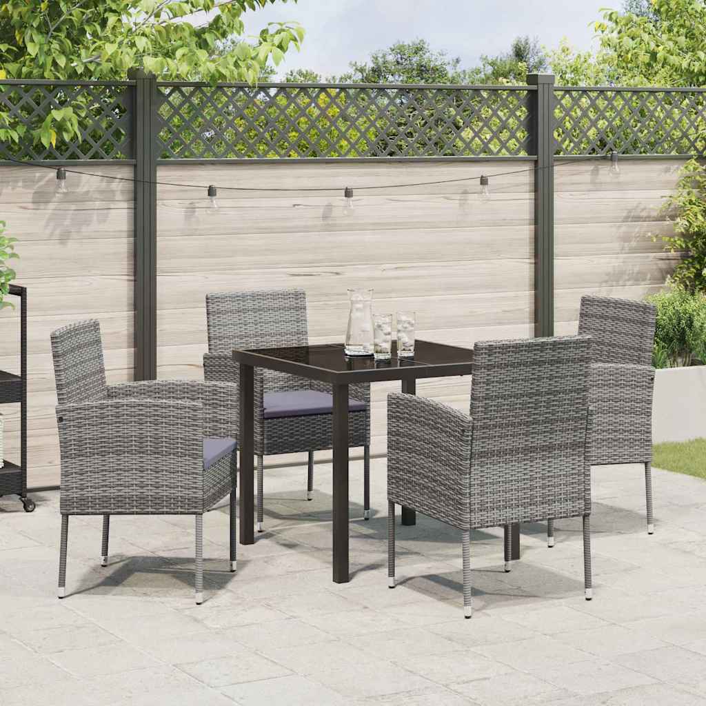 Garten Essgruppe mit Kissen 5 pcs Grau Poly-Rattan
