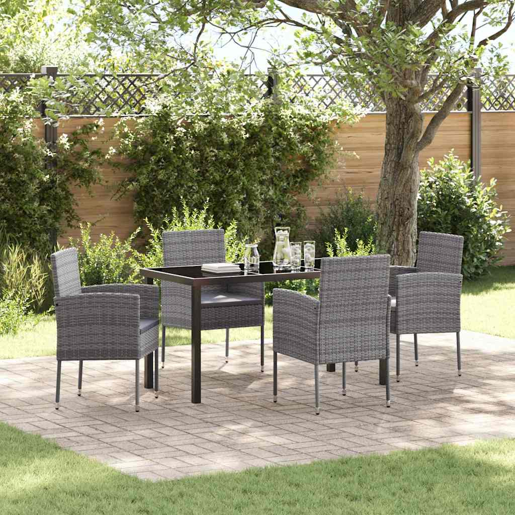 Garten Essgruppe mit Kissen 5 pcs Grau Poly-Rattan