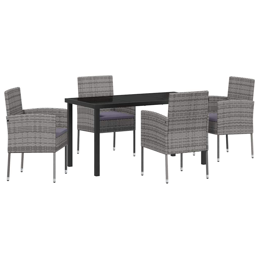 Garten Essgruppe mit Kissen 5 pcs Grau Poly-Rattan