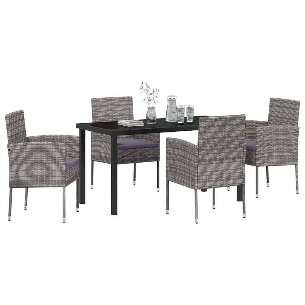 Garten Essgruppe mit Kissen 5 pcs Grau Poly-Rattan