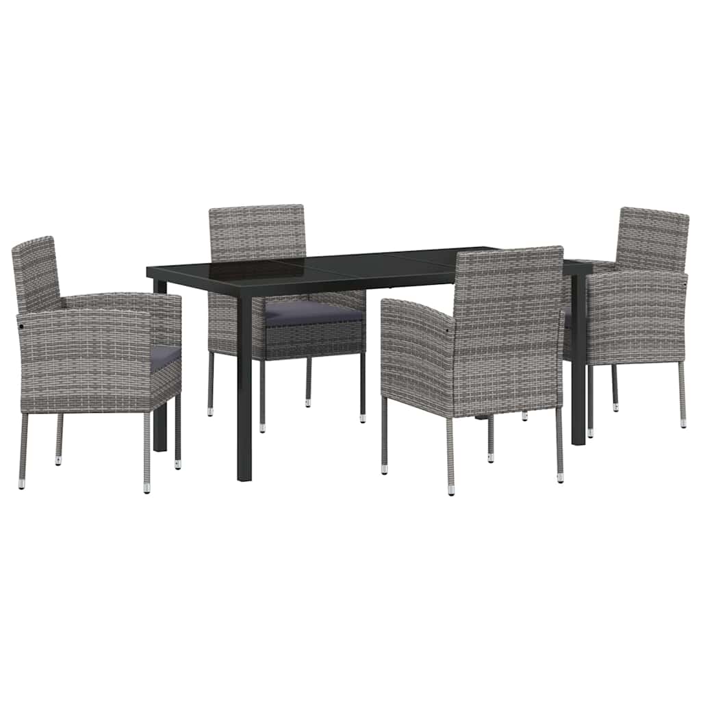 Garten Essgruppe mit Kissen 5 pcs Grau Poly-Rattan