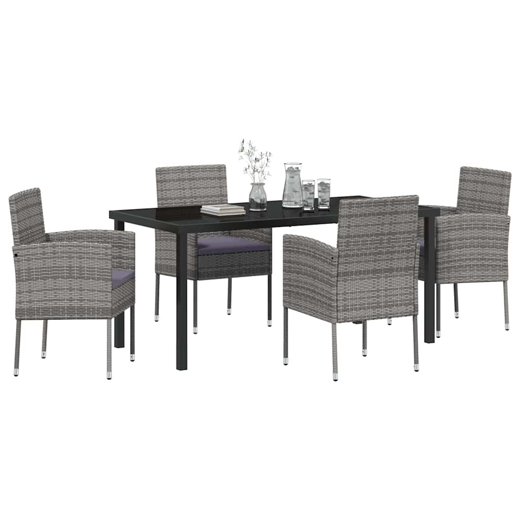 Garten Essgruppe mit Kissen 5 pcs Grau Poly-Rattan