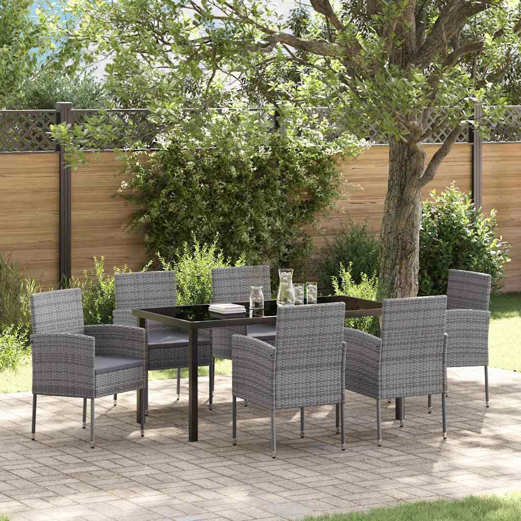 Garten Essgruppe mit Kissen 7 pcs Grau Poly-Rattan