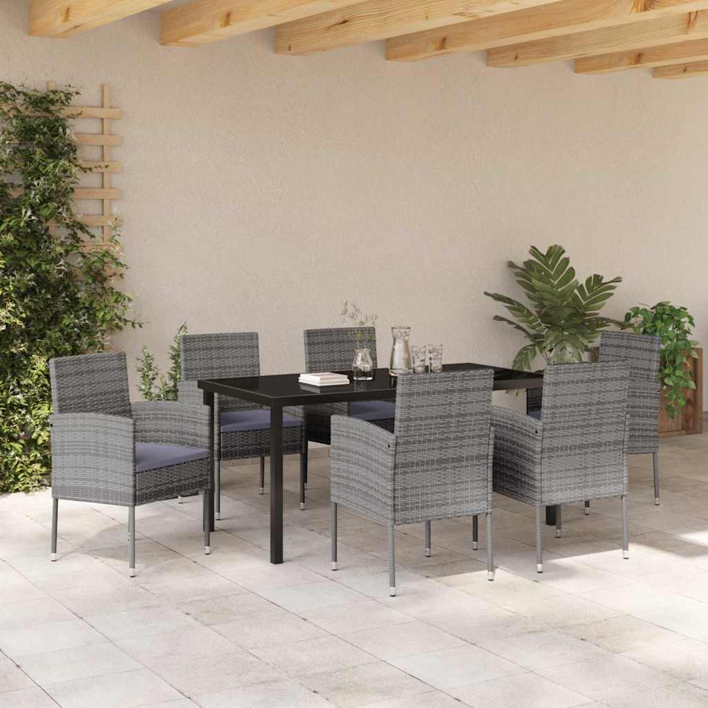 Garten Essgruppe mit Kissen 7 pcs Grau Poly-Rattan