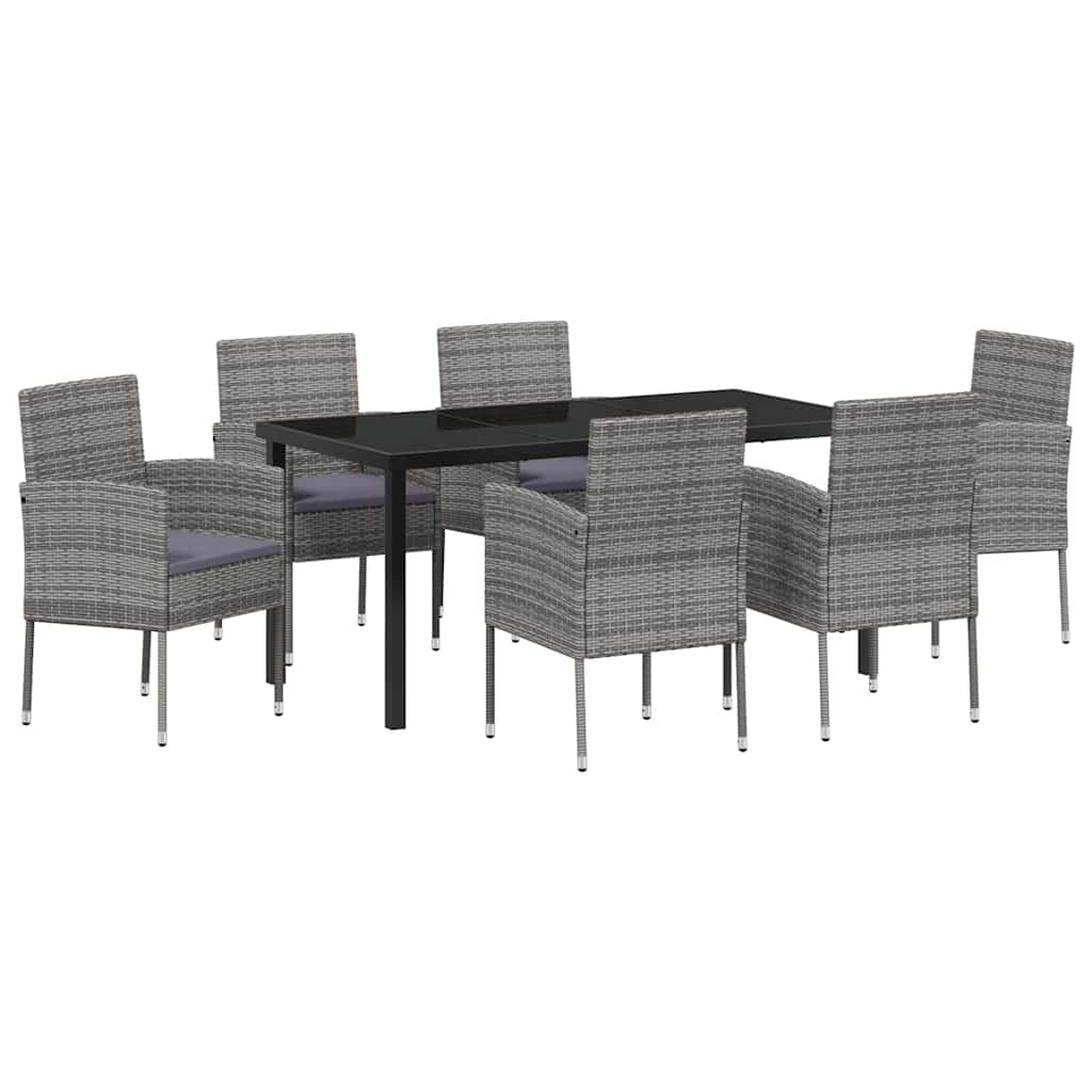 Garten Essgruppe mit Kissen 7 pcs Grau Poly-Rattan