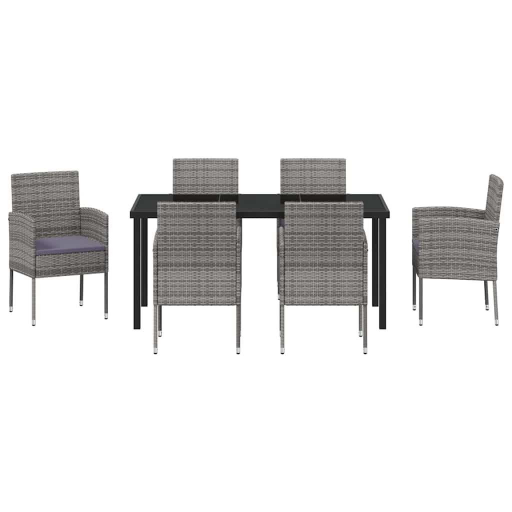 Garten Essgruppe mit Kissen 7 pcs Grau Poly-Rattan
