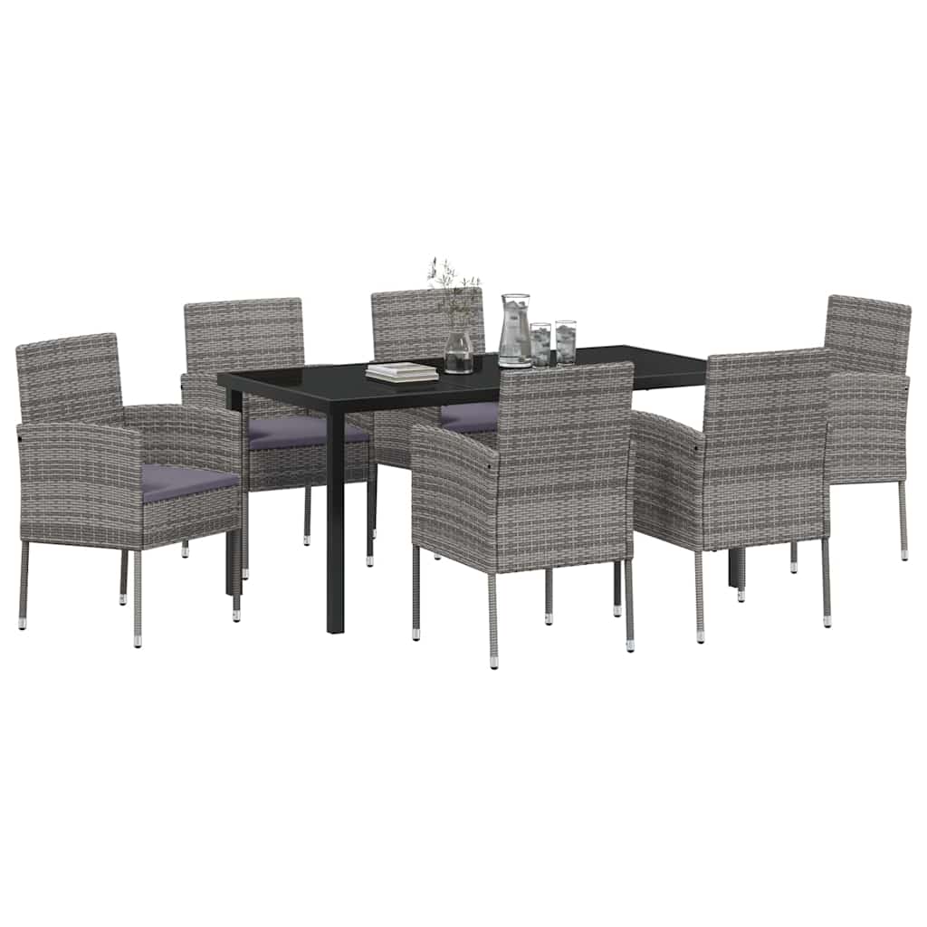 Garten Essgruppe mit Kissen 7 pcs Grau Poly-Rattan