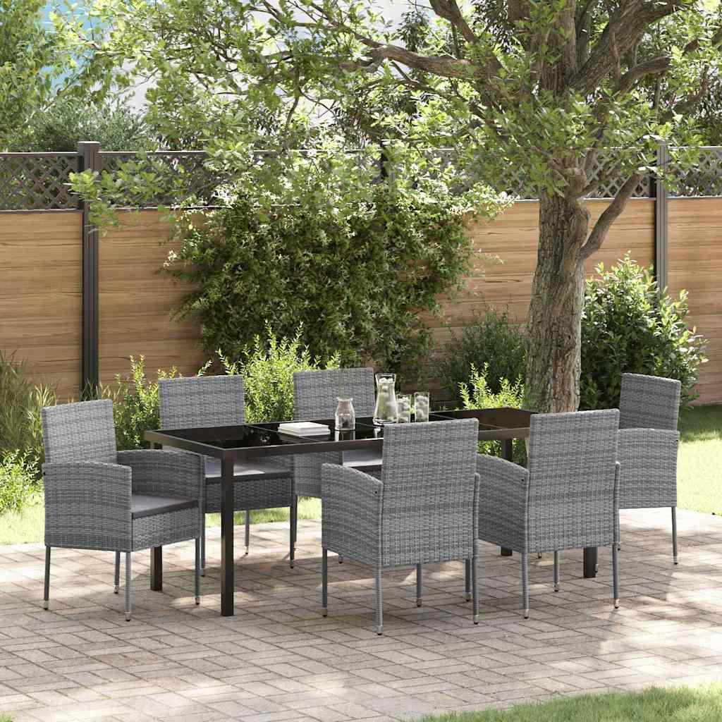 Garten Essgruppe mit Kissen 7 pcs Grau Poly-Rattan