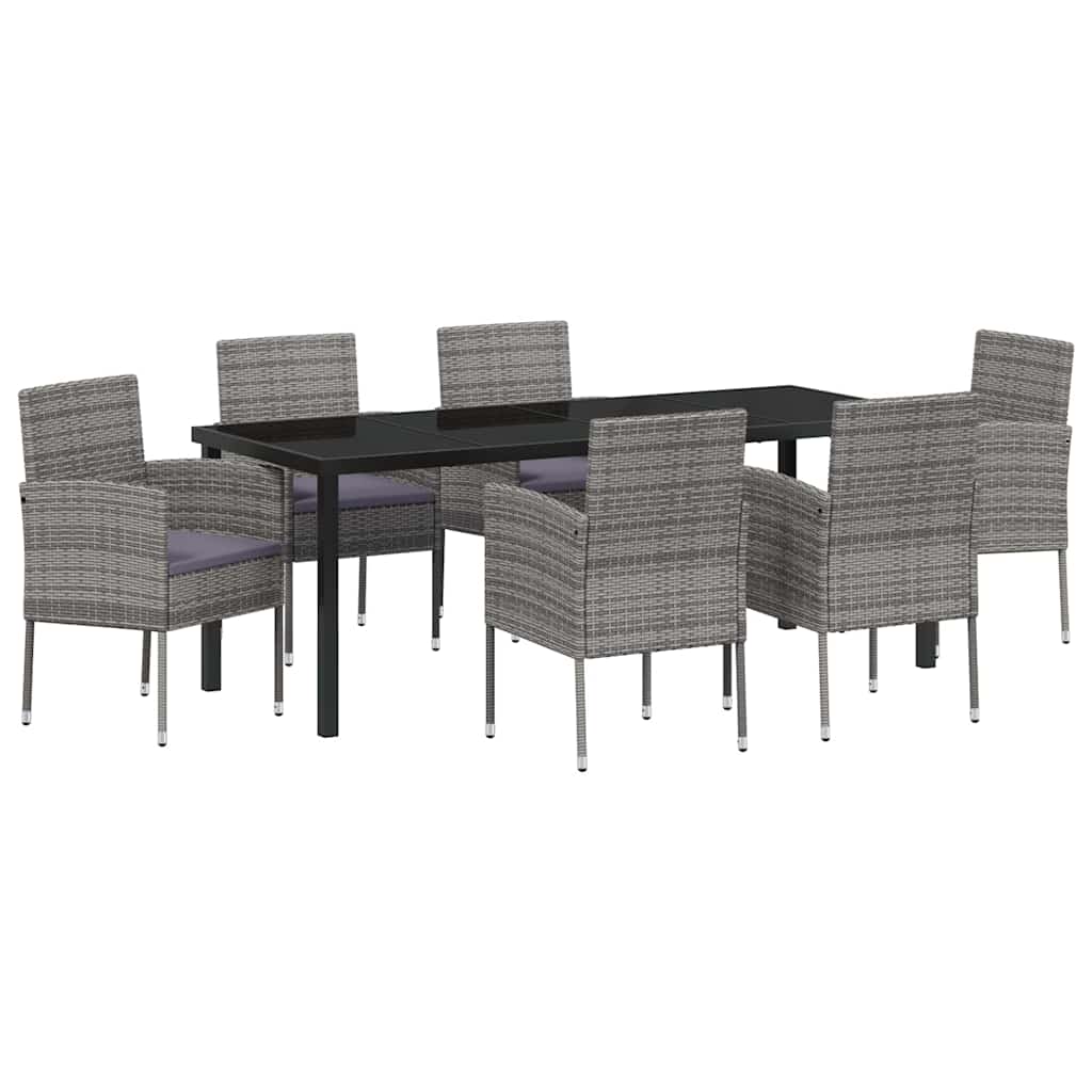 Garten Essgruppe mit Kissen 7 pcs Grau Poly-Rattan