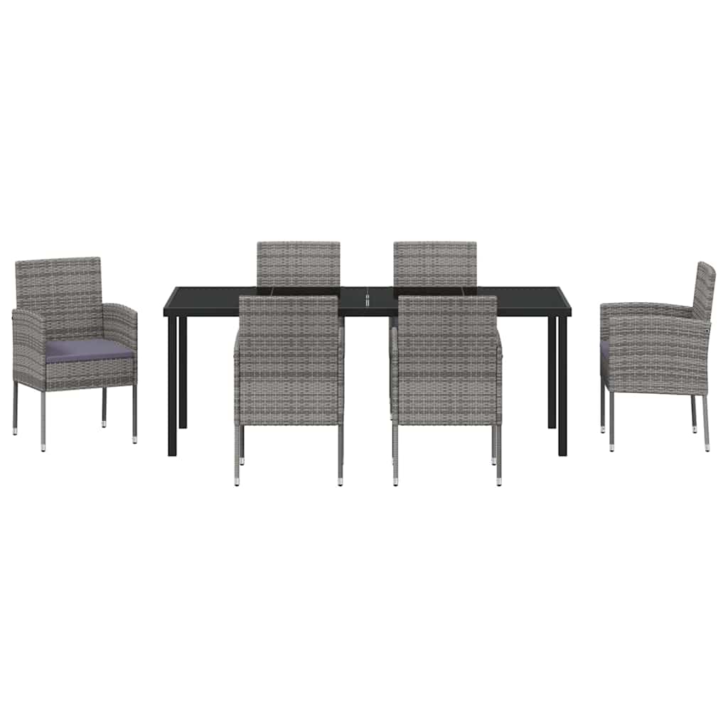 Garten Essgruppe mit Kissen 7 pcs Grau Poly-Rattan