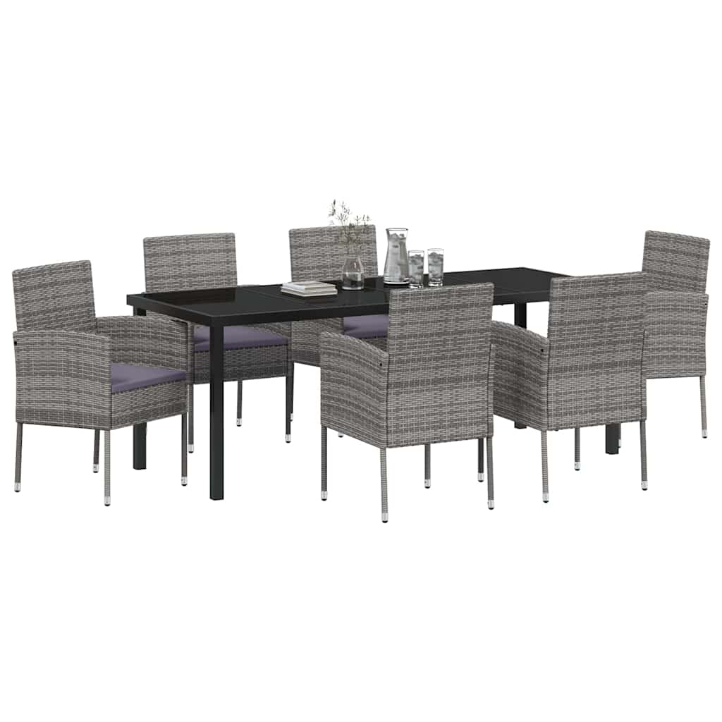 Garten Essgruppe mit Kissen 7 pcs Grau Poly-Rattan
