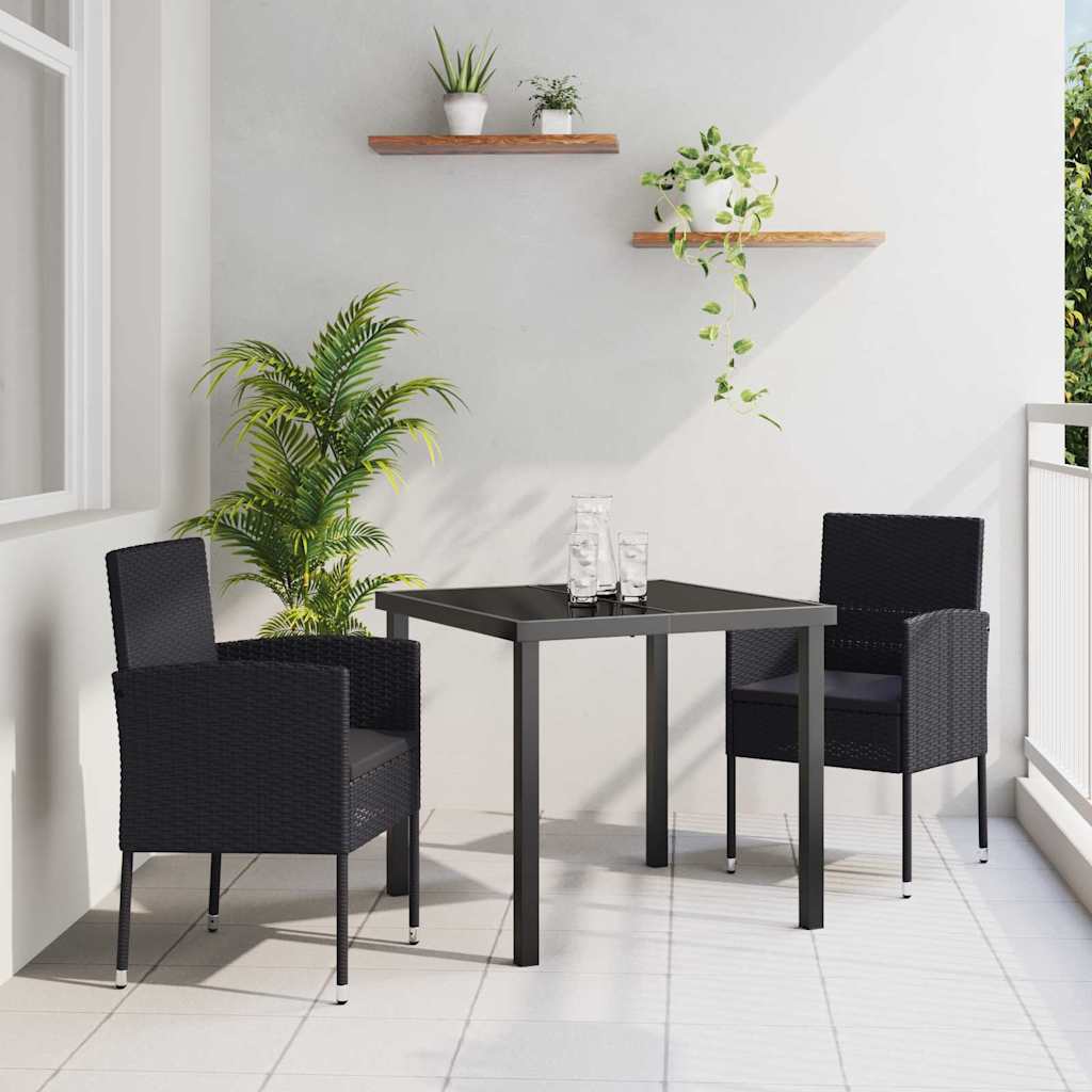 Garten Essgruppe mit Kissen 3 pcs Schwarz Poly-Rattan