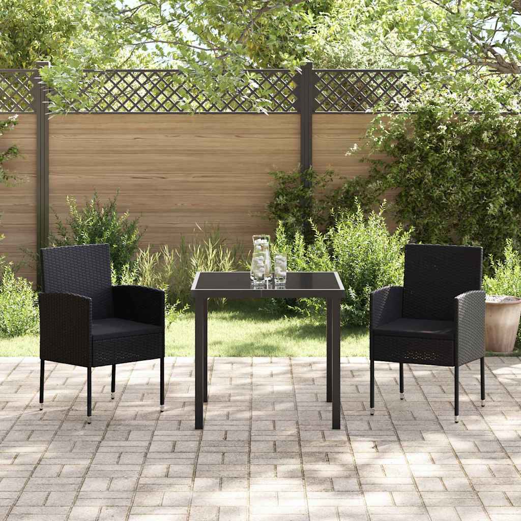 Garten Essgruppe mit Kissen 3 pcs Schwarz Poly-Rattan