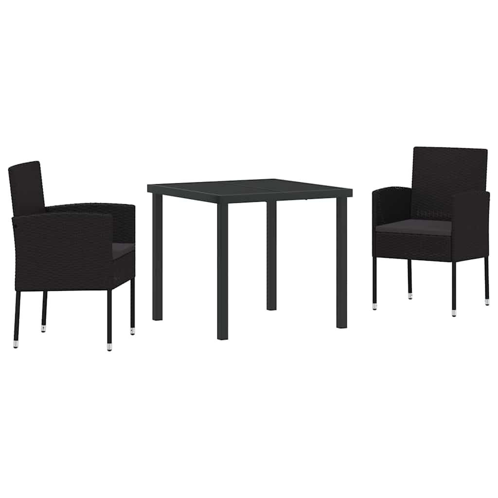 Garten Essgruppe mit Kissen 3 pcs Schwarz Poly-Rattan