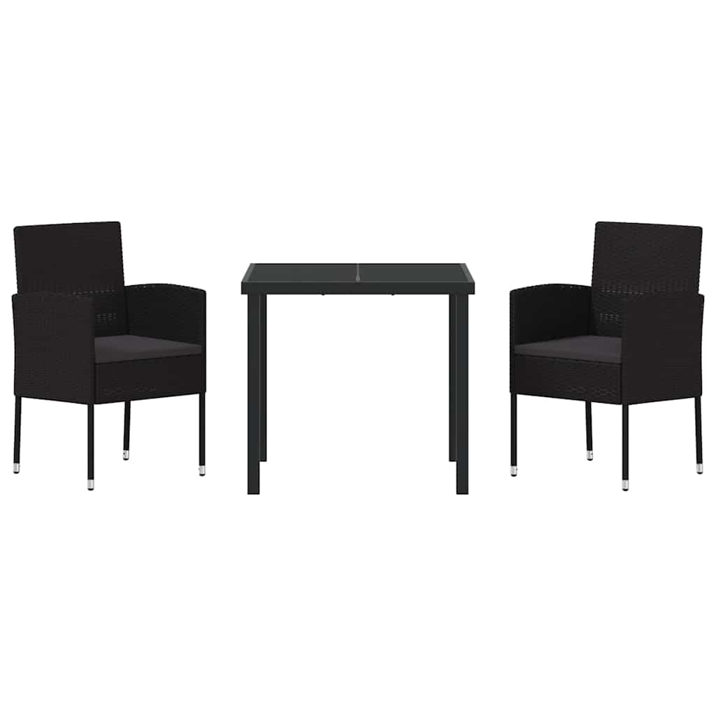 Garten Essgruppe mit Kissen 3 pcs Schwarz Poly-Rattan