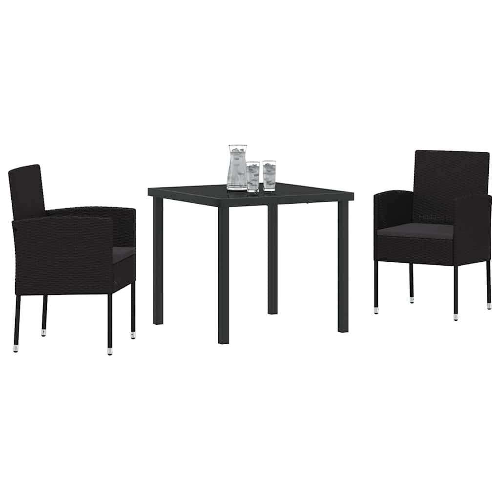 Garten Essgruppe mit Kissen 3 pcs Schwarz Poly-Rattan
