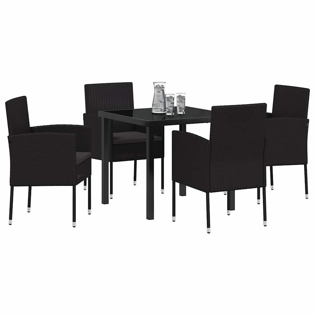 Garten Essgruppe mit Kissen 5 pcs Schwarz Poly-Rattan