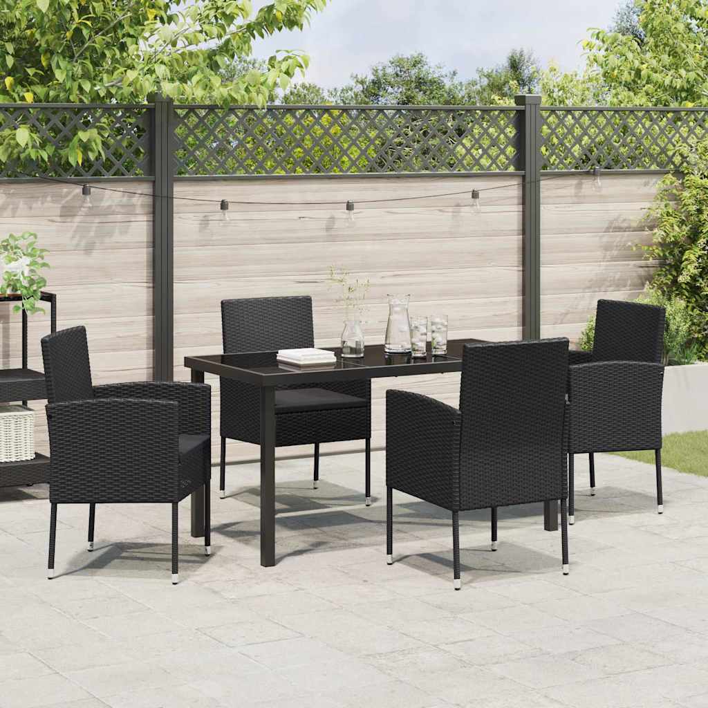 Garten Essgruppe mit Kissen 5 pcs Schwarz Poly-Rattan