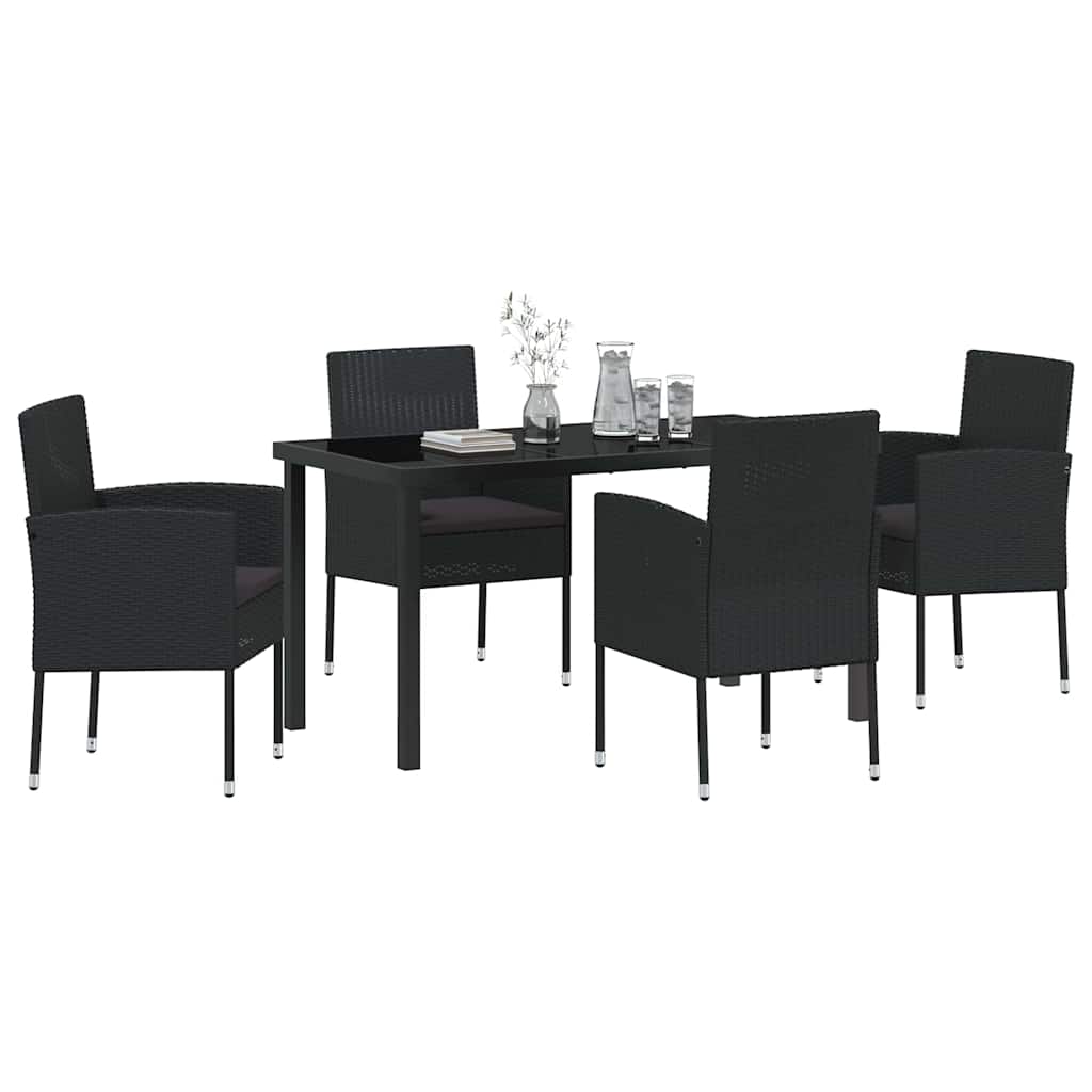 Garten Essgruppe mit Kissen 5 pcs Schwarz Poly-Rattan