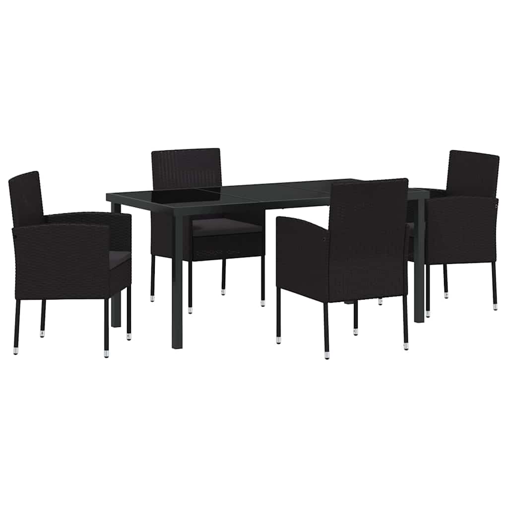 Garten Essgruppe mit Kissen 5 pcs Schwarz Poly-Rattan