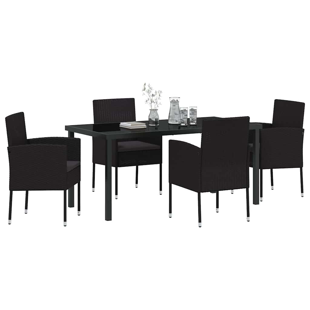 Garten Essgruppe mit Kissen 5 pcs Schwarz Poly-Rattan