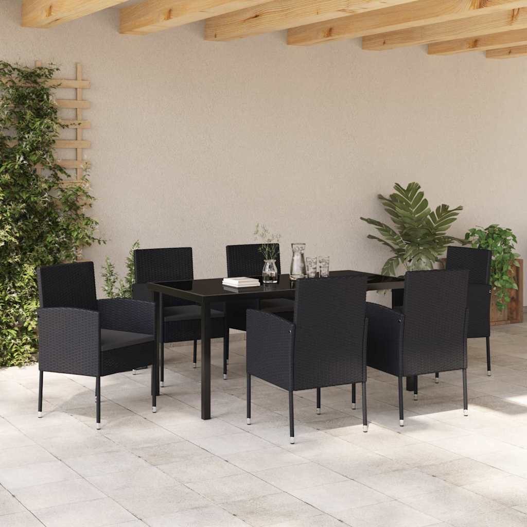 Garten Essgruppe mit Kissen 7 pcs Schwarz Poly-Rattan