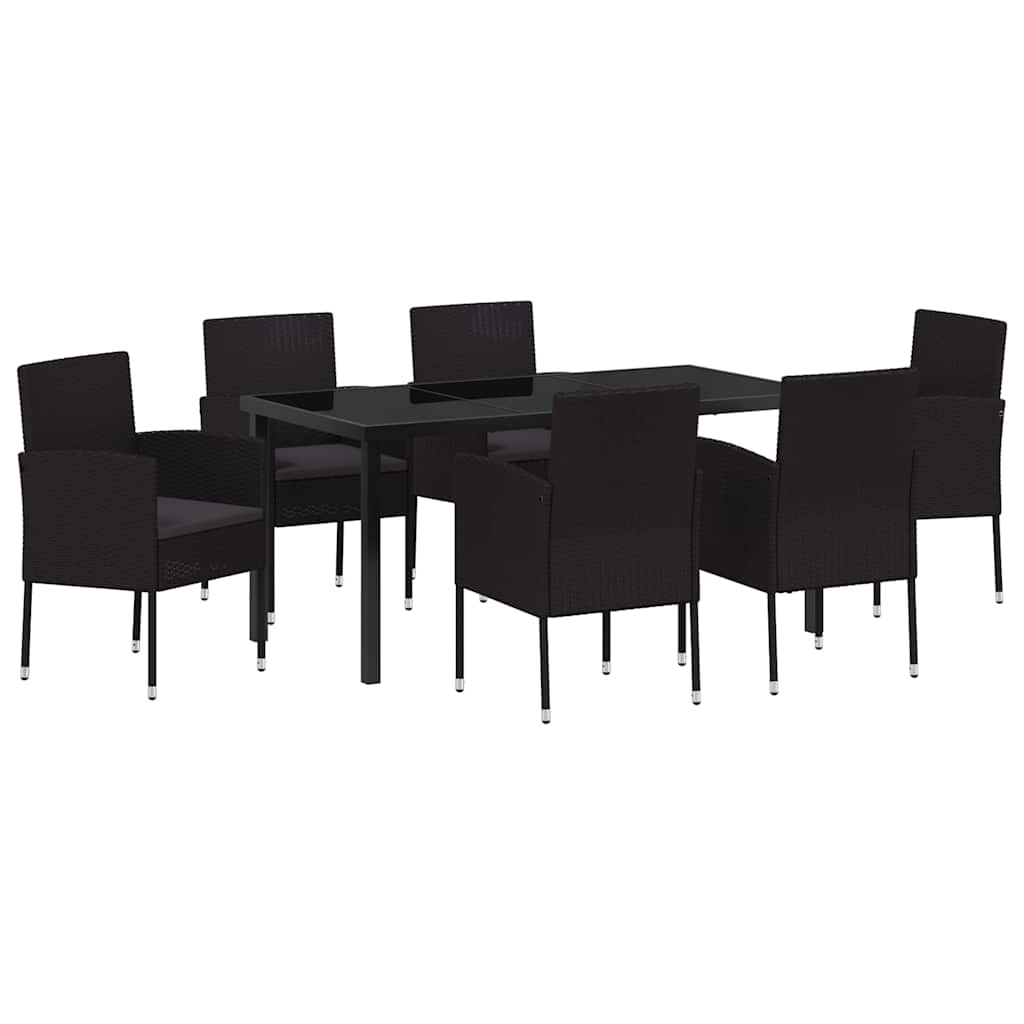Garten Essgruppe mit Kissen 7 pcs Schwarz Poly-Rattan