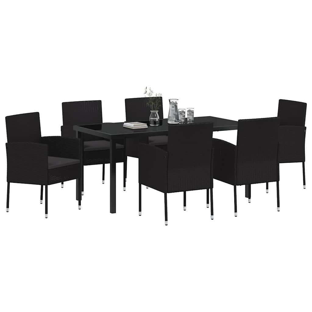 Garten Essgruppe mit Kissen 7 pcs Schwarz Poly-Rattan
